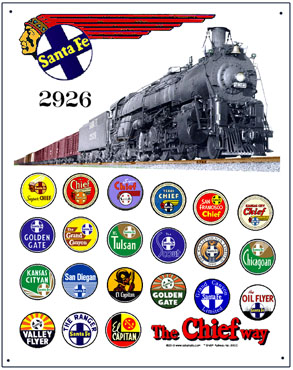Tin Sign Santa Fe Steam Train Logos