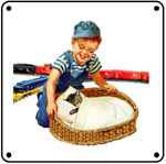 C&O Boy w/Chessie & Train 6x6 Tin Sign