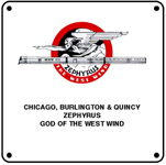 CB&Q Zephrus God Logo 6x6 Tin Sign