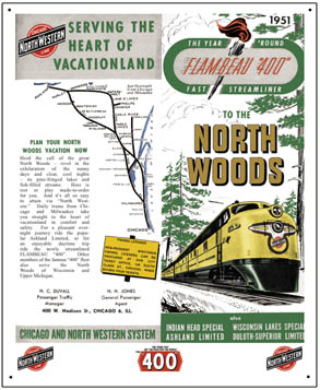 Tin Sign C&NW North Woods Ad