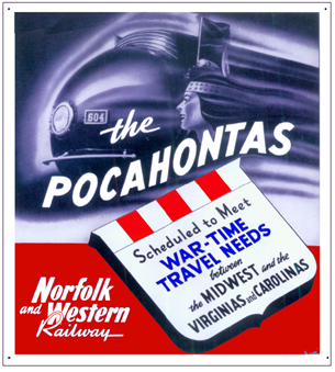  Tin Sign N&W Pocahontas @ War