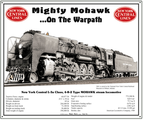 Tin Sign New York Central Mohawk w/Specs